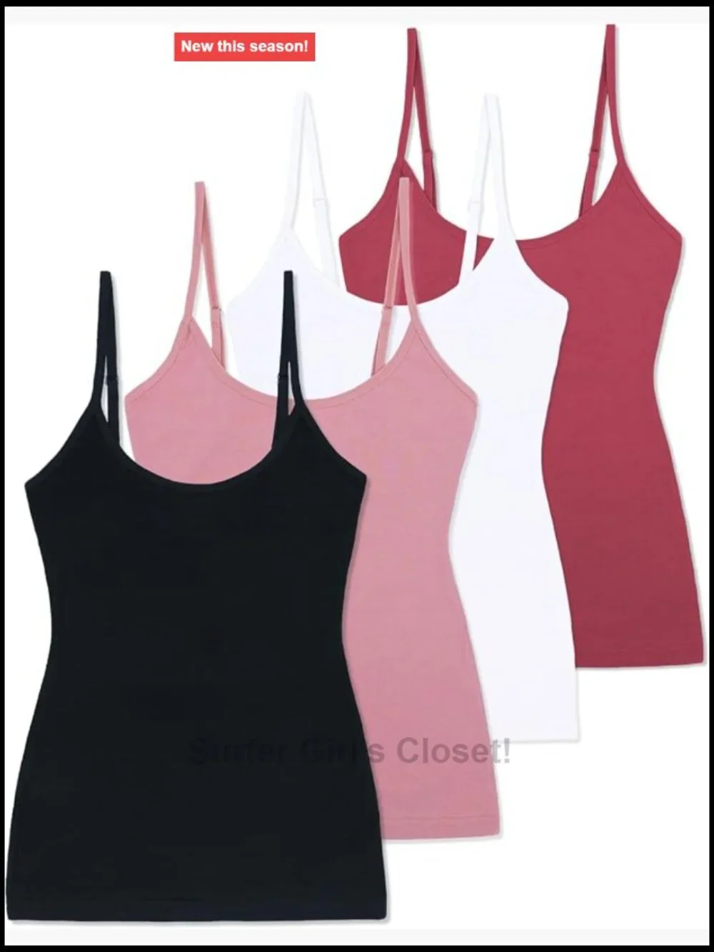 Women's 4-Pack Slim-Fit Camisole with Adjustable Spaghetti Straps, 95% Cotton